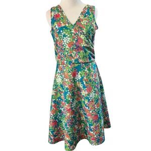 NWT Isaac Mizrahi Turquoise Multi Color Print Dress